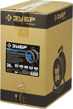 Удлинитель ЗУБР &quot;ПРОФИ&quot; на металл катушке, КГ 3х1,5кв мм, морозостойкий, 4 гнезда, IP44, макс мощность 3500Вт, 30м 55085-30 купить в Перми