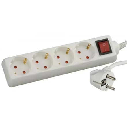 Удлинитель СВЕТОЗАР электрический с заземлением, выключателем, с защитными шторками, евро, 4 гнезда,5м SV-55045-5 купить в Перми