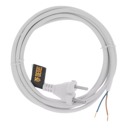 Шнур сетевой Denzel Energy Series, ПВС, 3 м, 2 x 1 мм, с неразборной вилкой, белый, 3 м, 37664 купить в Перми