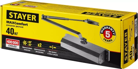 Доводчик дверной STAYER, для дверей массой до 40 кг, цвет белый 37916-50 купить в Перми