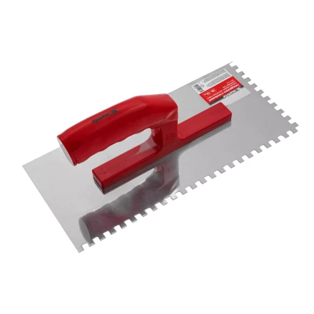 Гладилка из нержавеющей стали, 280 х 130 мм, зеркальная полировка, пластмассовая ручка, зуб 6 х 6 мм Matrix 86781 купить в Перми