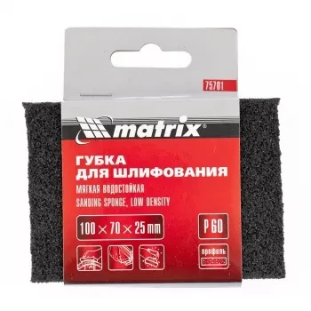 Губка для шлифования 100 х 70 х 25 мм мягкая P80 MATRIX 75702 купить в Перми
