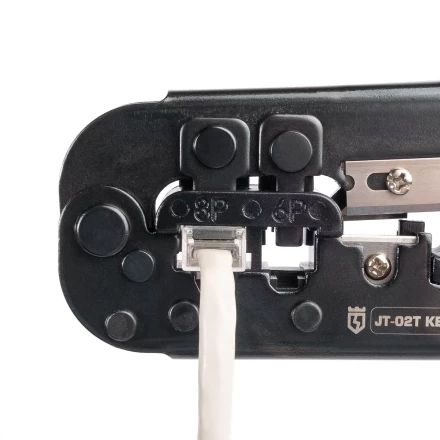 Кримпер многофункциональный КВТ JT-02T с 2 встроенными модулями для обжима RJ-45, RJ-12, RJ-11 (89229) купить в Перми