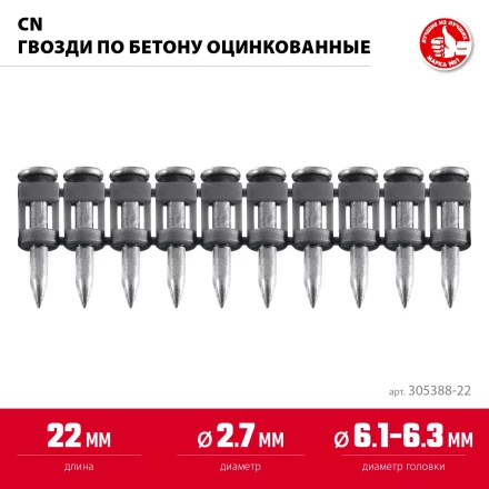 ЗУБР CN 22 х 2.7 мм, гвозди по бетону оцинкованные, 1000 шт (305388-22) купить в Перми