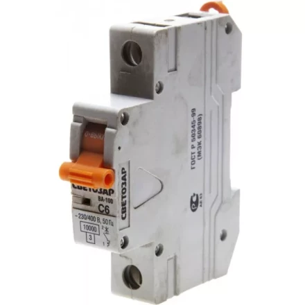 Выключатель автоматический СВЕТОЗАР 1-полюсный, 6 A, &quot;C&quot;, откл. сп. 10 кА, 230 / 400 В SV-49071-06-C купить в Перми