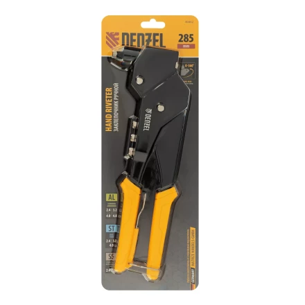 Заклепочник ручной Denzel, 285 мм, поворотный, 0-360, заклепки 2,4-3,2-4,0-4,8 мм, купить в Перми