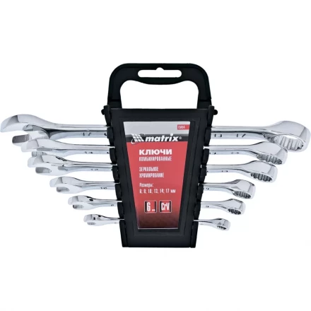 Набор ключей комбинированных 6 - 17 мм 6 шт CrV полированный хром MATRIX 15414 купить в Перми