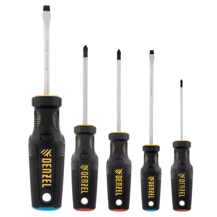 Набор отверток, 5 пр., CrV, трехкомпонентная рукоятка Denzel 12215 купить в Перми