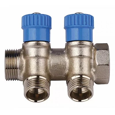 Коллектор GENERAL FITTINGS для холодной воды, вентили, никелированная латунь, вход 3/4" - 4 выхода 1/2" 51046-3/4-1/2-CT4