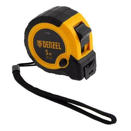 Рулетка Denzel 5м х 25мм, двухкомп. корпус, кнопка-пауза, 31543 купить в Перми
