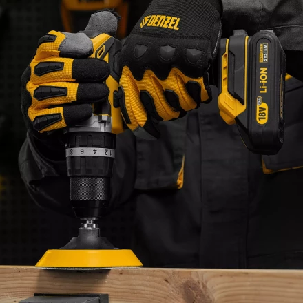 Тарелка опорная для дрели и УШМ с липучкой, 115 мм, мягкая, с адаптером c М14 на d8 Denzel 76247 купить в Перми