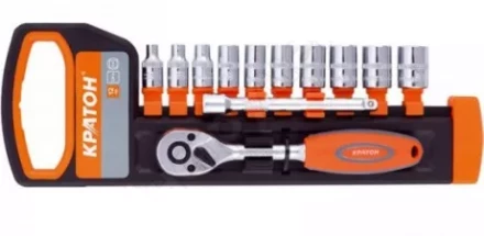 Набор торцевых головок  3/8&quot; 10-24мм с трещеточным ключом 12 предметов  Кратон 2 28 14 014 купить в Перми