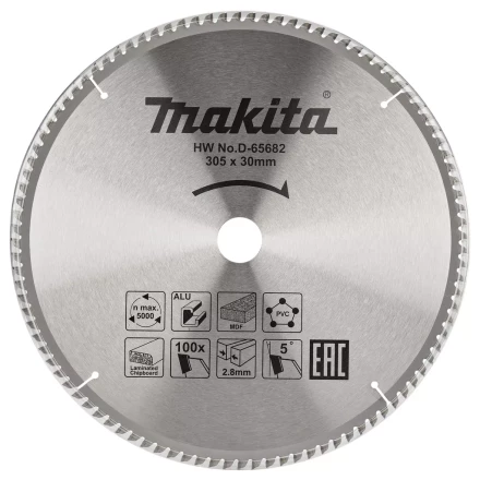 Диск пильный универсальный для алюминия/дерева/пластика Makita D-65682, 305x30x2.8/2 мм; 100 зубьев купить в Перми