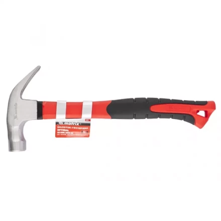 Молоток-гвоздодер &#039;&#039;optimal&#039;&#039; 450 г боек c магнитом фибергласовая обрезиненная рукоятка MATRIX 10454 купить в Перми