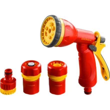 Набор GRINDA поливочный: Распылитель пистолетный 8 позиционный, соединитель 1/2&quot;, соединитель 1/2&quot; с автостопом, адаптер внешний 1/2&quot;-3/4&quot; 8-427383_z02 купить в Перми