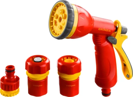 Набор GRINDA поливочный: Распылитель пистолетный 8 позиционный, соединитель 1/2&quot;, соединитель 1/2&quot; с автостопом, адаптер внешний 1/2&quot;-3/4&quot; 8-427383_z02 купить в Перми