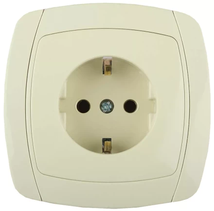 Розетка СВЕТОЗАР &quot;CITY LIGHT&quot; одинарная в сборе, с заземлением, цвет бежевый, 16А/~250В SV-54205-B купить в Перми