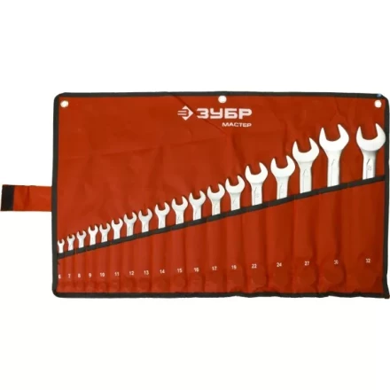 Набор ЗУБР &quot;МАСТЕР&quot;: Ключ гаечный комбинированный, Cr-V сталь, хромированный, 6-32мм, 18шт 27087-H18 купить в Перми
