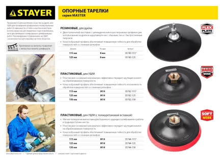 Тарелка опорная STAYER &quot;MASTER&quot; резиновая для дрели, на липучке, d=125мм 35740-125 купить в Перми