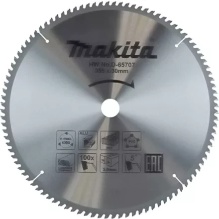 Диск пильный универсальный для алюминия/дерева/пластика Makita D-65707, 355x30x3/2.2 мм; 100 зубьев купить в Перми