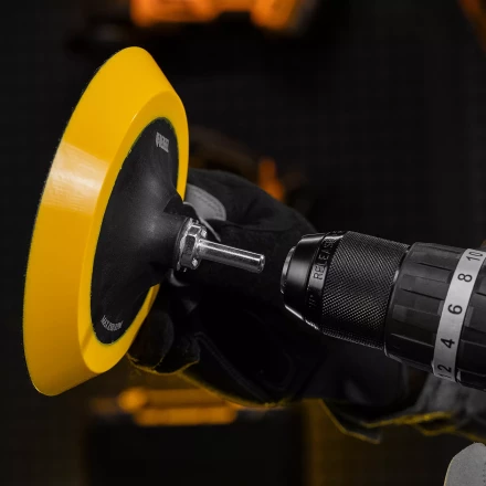 Тарелка опорная для дрели и УШМ с липучкой Denzel, 150 мм, мягкая, с адаптером c М14 на d8, 76249 купить в Перми