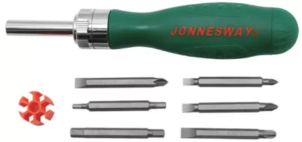Отвертка трещоточная с набором бит 7 предметов DR0107S  Jonnesway 48818 купить в Перми