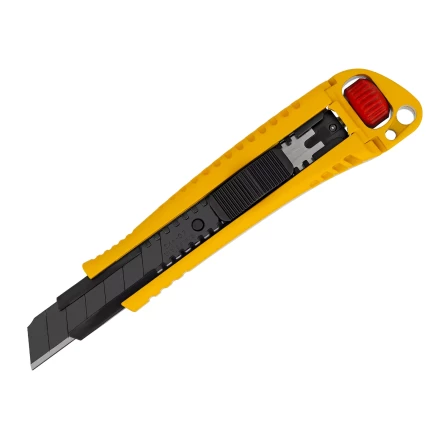 Нож Denzel, 18 мм, сменное лезвие, SK4, корпус из цинкового сплава + TPR, торцевой зажим 78904 купить в Перми