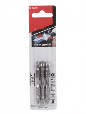Биты Makita PH2 65мм 3шт, 2-х сторонние (B-20703) купить в Перми