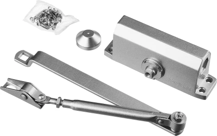 Доводчик дверной STAYER, для дверей массой до 80 кг, цвет серебро 37915-80 купить в Перми