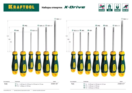 Набор отверток X-Drive, KRAFTOOL 250081-H6, Cr-Mo-V сталь, 6шт 250081-H6 купить в Перми