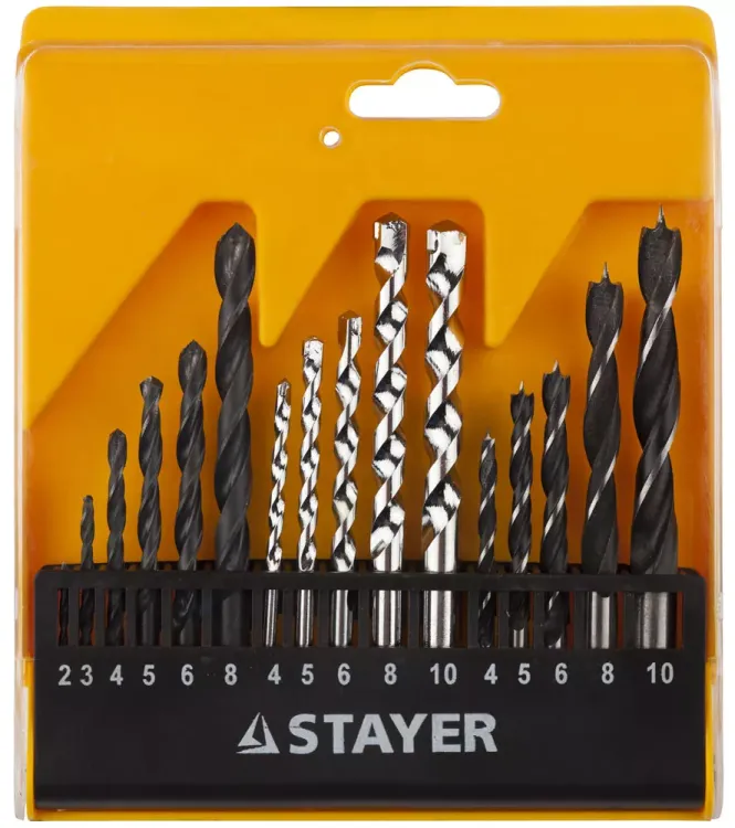 Набор STAYER "STANDARD": Сверла комбинированные, дерево (4-5-6-8-10мм), металл (2-3-4-6-8мм), бетон (4-5-6-8-10мм), 16 предметов 29720-H16 купить в Перми