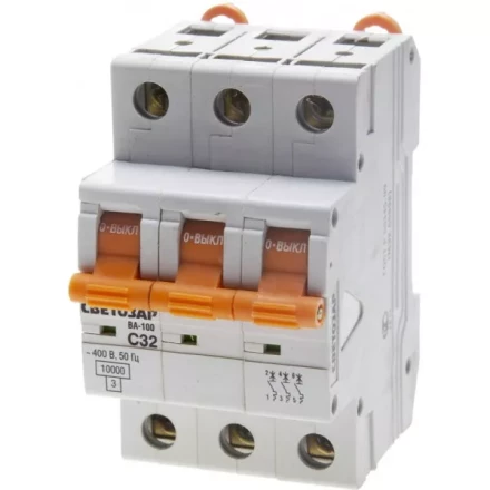 Выключатель автоматический СВЕТОЗАР 3-полюсный, 32 A, &quot;C&quot;, откл. сп. 10 кА, 400 В SV-49073-32-C купить в Перми