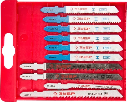 Набор ЗУБР &quot;ЭКСПЕРТ&quot; Полотна для эл/лобзика, по дер. и мет., EU-хвост., пласт.бокс, 10шт 15586-H10 купить в Перми