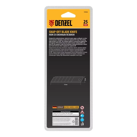 Нож, 25 мм, сменное лезвие, SK4, корпус из ABS + TPR, торцевой зажим Denzel 78908 купить в Перми