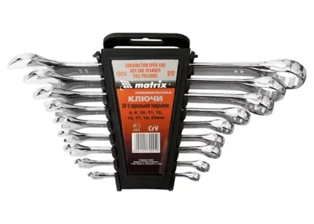 Набор ключей комбинированных 6 - 22 мм 9 шт CrV полированный хром MATRIX 15424 купить в Перми