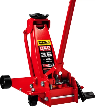 Домкрат гидравлический подкатной &quot;RED FORCE&quot;, с педалью, 3,5т, 145-500мм, STAYER 43155-3.5 43155-3.5 купить в Перми