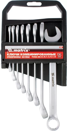 Набор ключей комбинированных 8 - 17 мм 6 шт. CrV матовый хром MATRIX 15404 купить в Перми