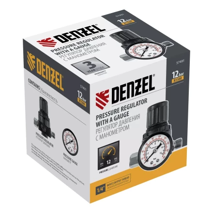 Регулятор давления с манометром Denzel R1500, 12 бар, 1/4&quot;, 57491 купить в Перми