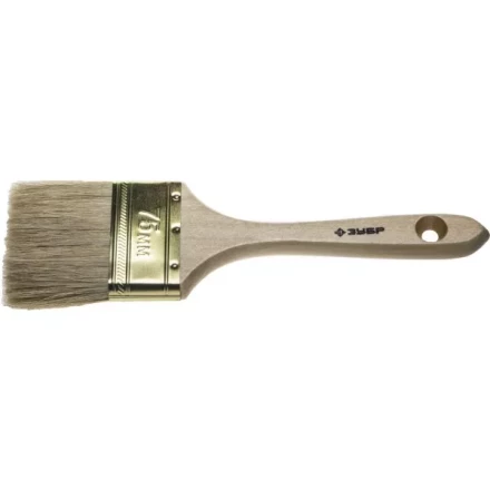 Кисть плоская  ЗУБР &quot;УНИВЕРСАЛ-ЭКСПЕРТ&quot;, натуральная щетина, деревянная ручка, 75мм 4-01005-075 купить в Перми