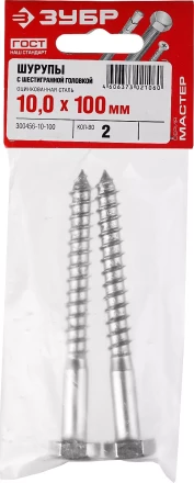 Шурупы ЗУБР "МАСТЕР" с шестигранной головкой, оцинкованные, 10x100мм, 2шт 300456-10-100 купить в Перми