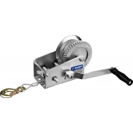 Лебедка ручная барабанная ЗУБР &quot;ПРОФЕССИОНАЛ&quot;, тяговая, тросовая, 0.9 т, 8 м 43113-0.9_z01 купить в Перми