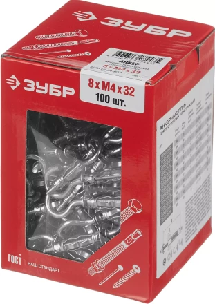 ЗУБР МОЛЛИ, М4 х 32 х 8 мм, 100 шт, анкер с полукольцом для пустотелых конструкций (302512-04-032) купить в Перми
