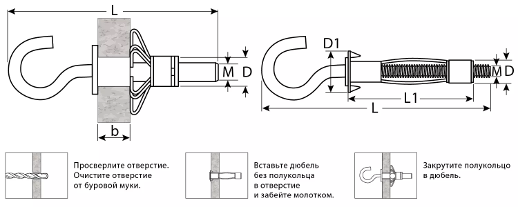 ЗУБР МОЛЛИ, М4 х 32 х 8 мм, 100 шт, анкер с полукольцом для пустотелых конструкций (302512-04-032) купить в Перми