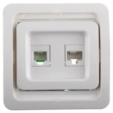 Розетка СВЕТОЗАР &quot;ГАММА&quot; комбинированная, телефонная + компьютерная, цвет белый SV-54119-W купить в Перми