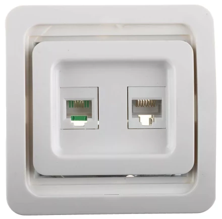 Розетка СВЕТОЗАР &quot;ГАММА&quot; комбинированная, телефонная + компьютерная, цвет белый SV-54119-W купить в Перми