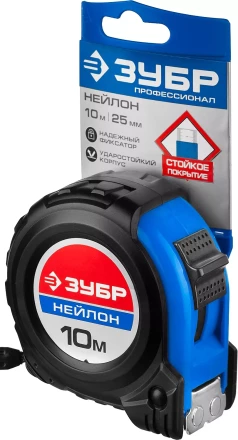 Рулетка ЗУБР &quot;НЕЙЛОН&quot;, нейлоновое покрытие, упрочненное полотно, ударопрочный обрезиненный корпус, 10м/25мм 34056-10-25_z01 купить в Перми