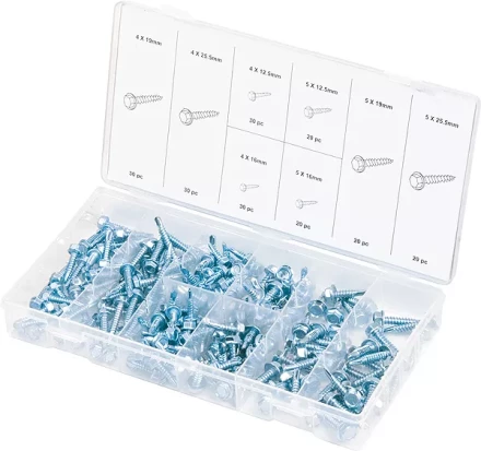 Набор саморезов 4х12,5 4х16 4х19 4х25,5 5х12,5 5х16 5х19 5х25,5 мм 200 предм ШУРУПЬ 48129 купить в Перми