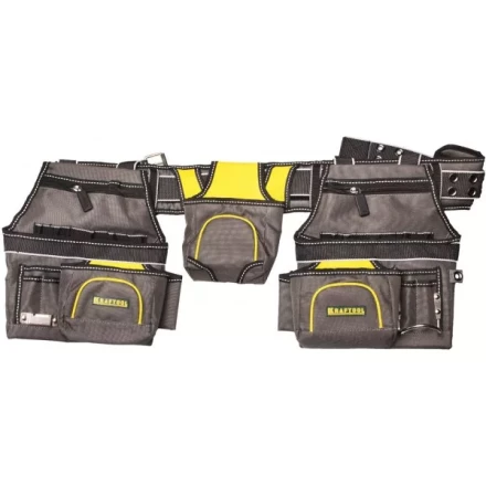 Пояс монтажника KRAFTOOL &quot;INDUSTRIE&quot;, 2 подвесных подсумка, 20 карманов, 2 петли для крепления молотка и рулетки 38742 купить в Перми