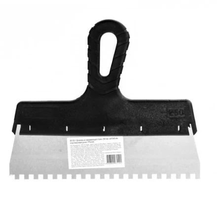 Шпатель из нержавеющей стали 250 мм зуб 6 х 6 мм пластмассовая ручка 85139 купить в Перми