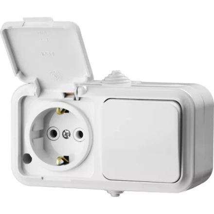 Блок STAYER &quot;MASTER&quot; &quot;MAXIMA&quot; розетка одноместная с заземлением и защитной крышкой, IP54, 16А, 220В, и выключатель одноклавишный, IP54, 10А, 220В 54311-W купить в Перми